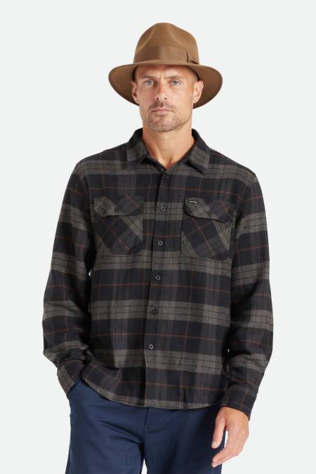 černá/uhlí Brixton muži bowery l/s flanel 4DHP20 oděv