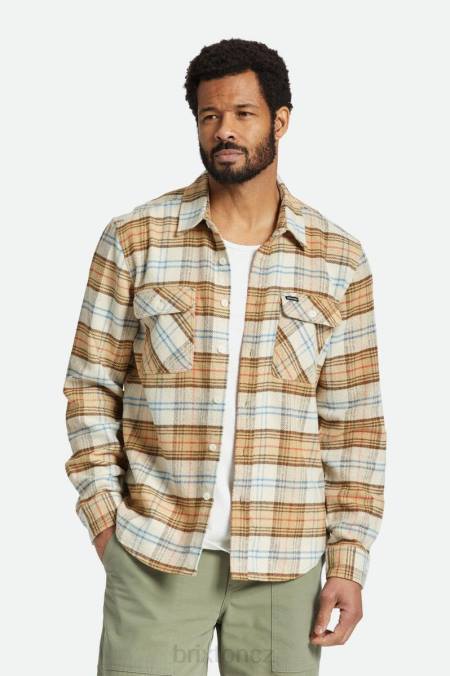 špinavě bílá/bílá čepice/tmavá země Brixton muži bowery l/s flanel 4DHP17 oděv