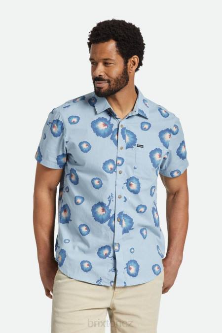 prašná modrá/pacifická modrá/korálově růžová Brixton muži charter print s/s tkaná košile 4DHP10 oděv