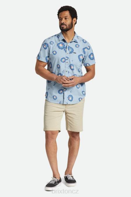 prašná modrá/pacifická modrá/korálově růžová Brixton muži charter print s/s tkaná košile 4DHP10 oděv