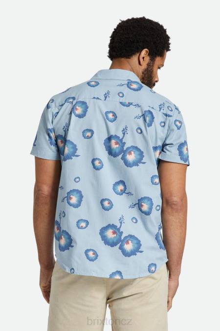prašná modrá/pacifická modrá/korálově růžová Brixton muži charter print s/s tkaná košile 4DHP10 oděv