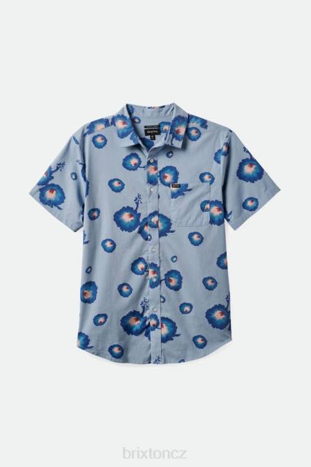 prašná modrá/pacifická modrá/korálově růžová Brixton muži charter print s/s tkaná košile 4DHP10 oděv
