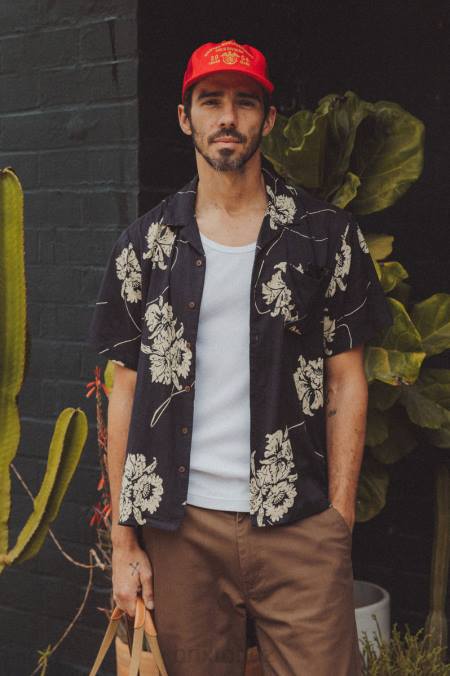 praná černá/bílá Brixton muži bunker slub s/s tkaná košile 4DHP3 oděv