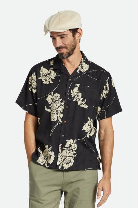 praná černá/bílá Brixton muži bunker slub s/s tkaná košile 4DHP3 oděv
