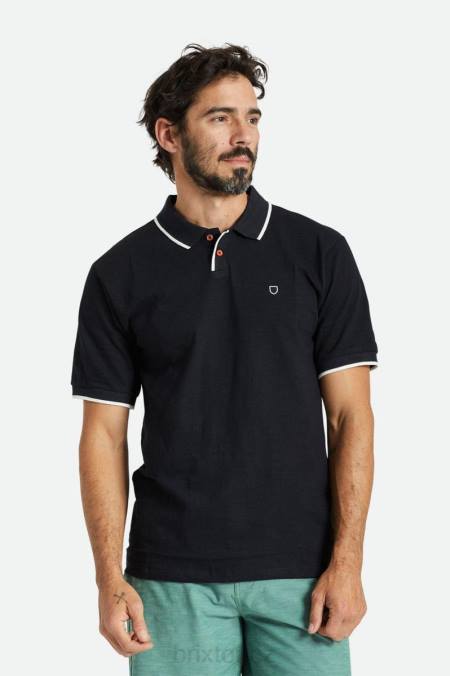 praná černá/bílá Brixton muži správné slub s/s polo 4DHP119 oděv