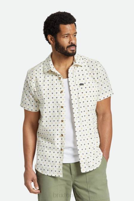 bílá/sláma/tmavá země Brixton muži charter print s/s tkaný 4DHP8 oděv