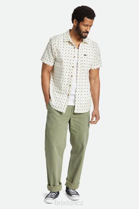 bílá/sláma/tmavá země Brixton muži charter print s/s tkaný 4DHP8 oděv