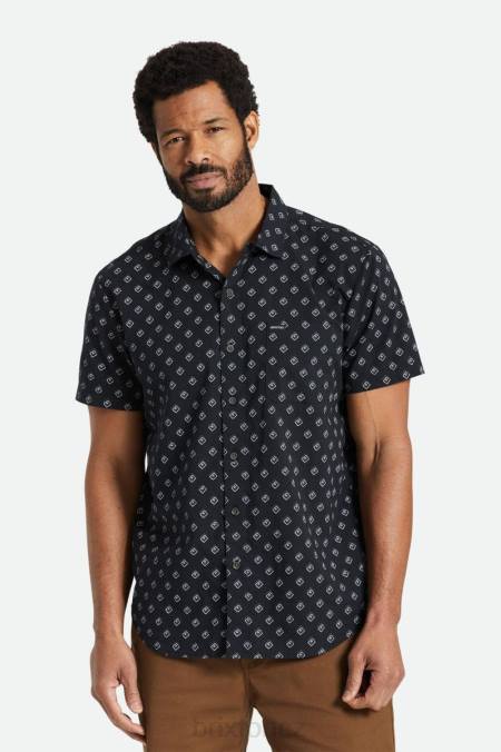 černá/bílá geo Brixton muži charter print s/s tkaný 4DHP22 oděv