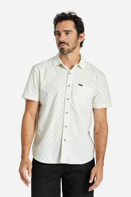 off white/nefrit geo Brixton muži charter print s/s tkaný 4DHP23 oděv