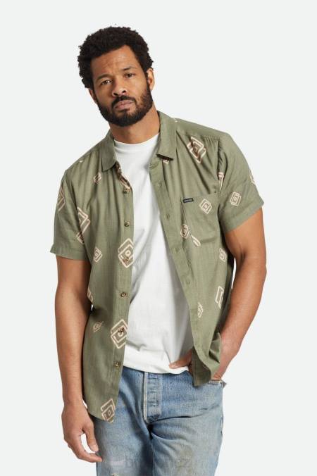 olivový přebytek/korálově růžová Brixton muži charter slub s/s tkaný 4DHP2 oděv