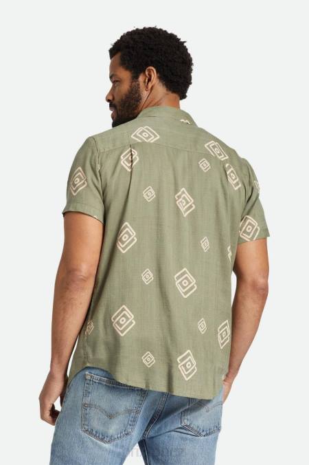 olivový přebytek/korálově růžová Brixton muži charter slub s/s tkaný 4DHP2 oděv