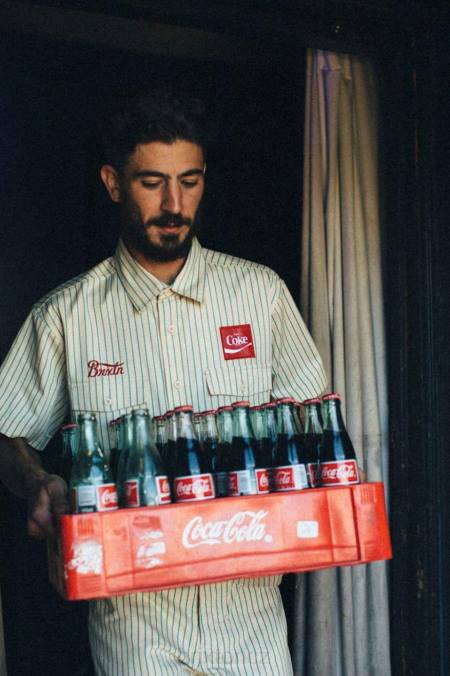 opálení Brixton muži Coca-cola dodávka olson s/s tkaný 4DHP26 oděv