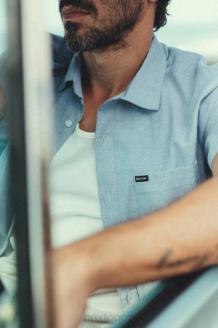 světle modrá chambray Brixton muži charter oxford s/s tkané 4DHP14 oděv
