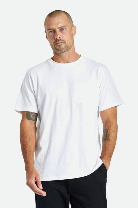 bílý Brixton muži prémiové bavlněné s/s kapesní tričko 4DHP67 oděv