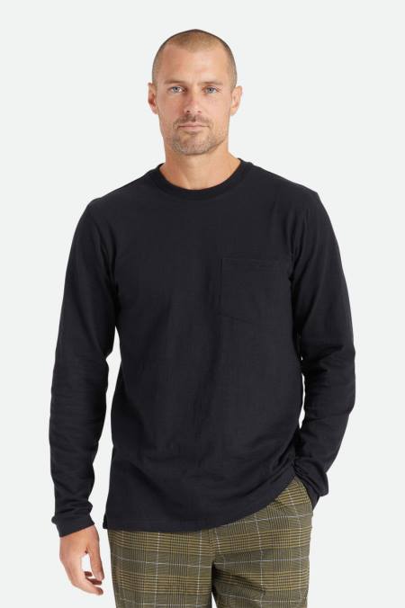 Černá Brixton muži basic slub l/s kapesní tričko 4DHP101 oděv