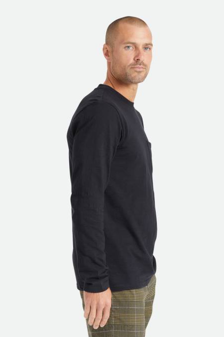 Černá Brixton muži basic slub l/s kapesní tričko 4DHP101 oděv