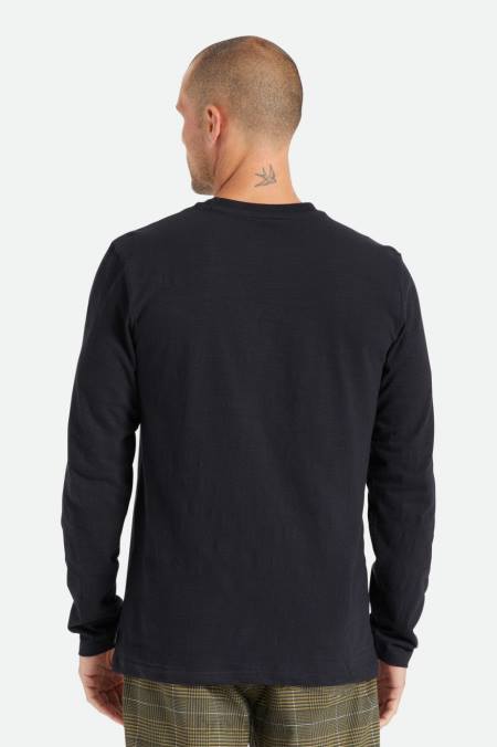 Černá Brixton muži basic slub l/s kapesní tričko 4DHP101 oděv