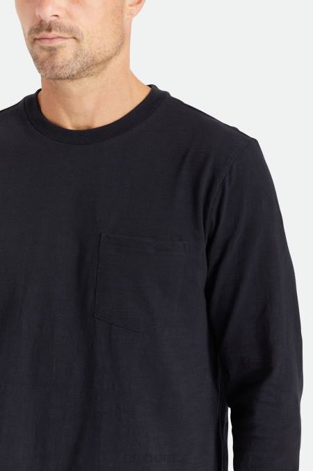 Černá Brixton muži basic slub l/s kapesní tričko 4DHP101 oděv