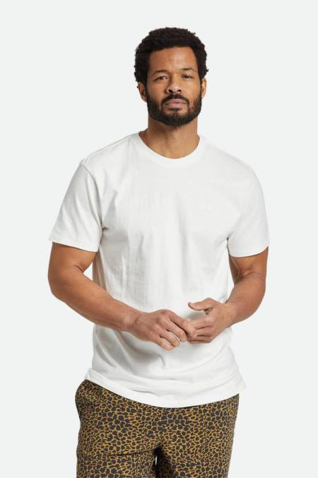 off white vintage mytí Brixton muži Vintage rezervní tričko s/s 4DHP96 oděv