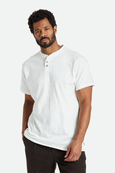 špinavě bílé Brixton muži basic slub s/s henley tee 4DHP94 oděv