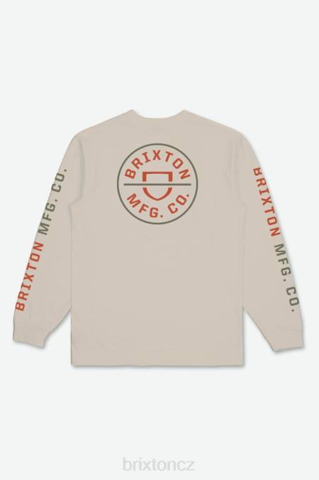 smetana/pálená červená/olivový přebytek Brixton muži hřeben l/s tričko 4DHP85 oděv