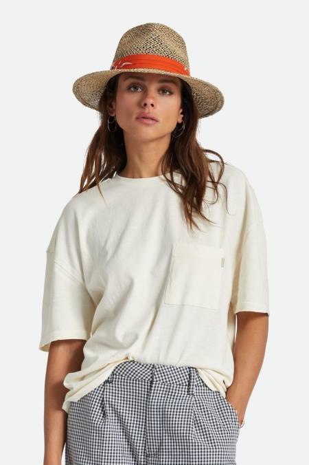 přírodní/červená spálená Brixton muži aloha slaměná fedora 4DHP188 Příslušenství