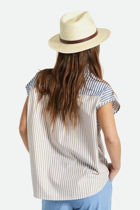 přírodní/hnědá Brixton muži messer slaměná fedora 4DHP201 Příslušenství