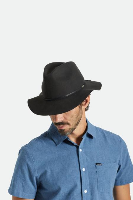 vyprané černé Brixton muži wesley balitelná fedora 4DHP234 Příslušenství