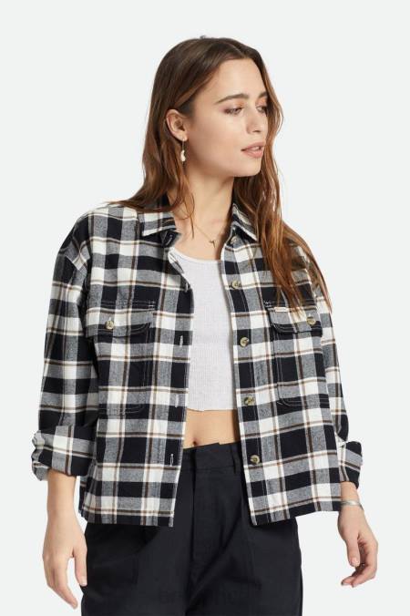 černá/bílá Brixton ženy bowery lehký l/s flanel 4DHP427 oděv