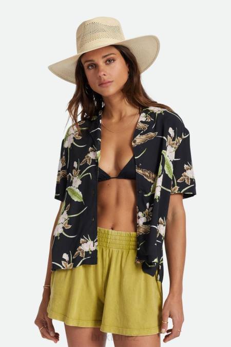 Černá Brixton ženy bunker paradise s/s tkaná košile 4DHP417 oděv