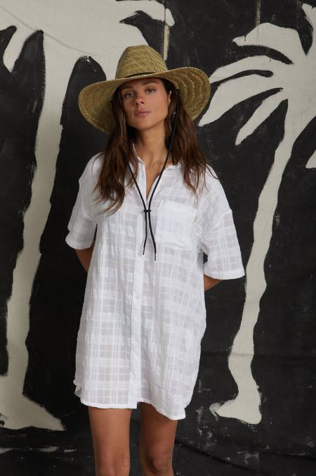 bílý Brixton ženy leon s/s overshirt šaty 4DHP421 oděv