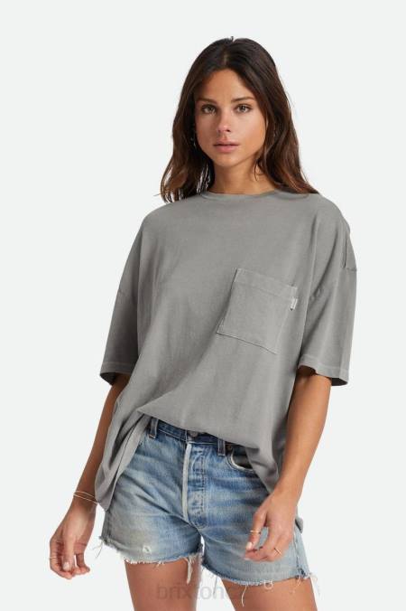 vyprané černé Brixton ženy bezstarostné oversized boyfriend kapesní tričko 4DHP438 oděv